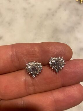 Sterling Silver Heart CZ Stud Earrings in Clear Crystal